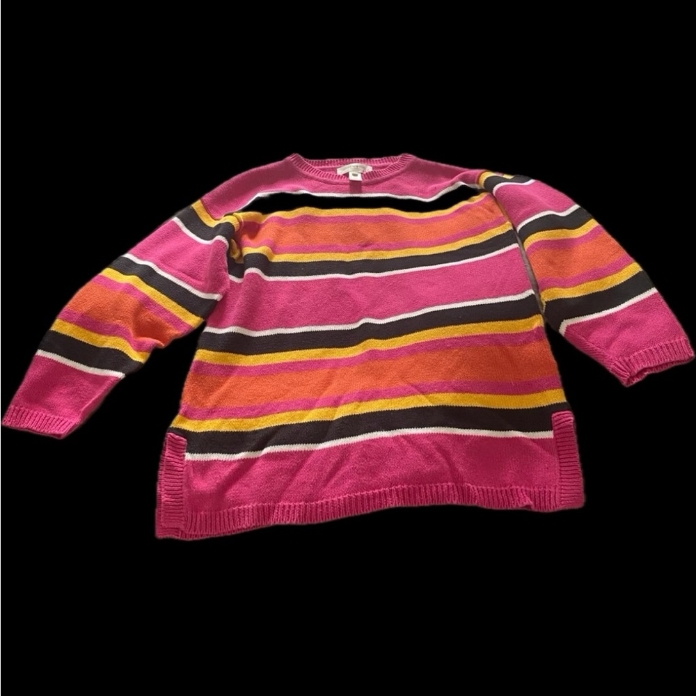 Vintage Striped Pink black and Yellow heavy knit Sweater, size small